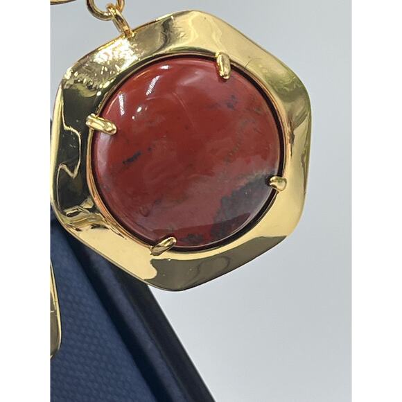 Lele Sadoughi Geo Bezel Red Harvest Jewel Drop Gold Plated Clip Runway Earring - Picture 6 of 16